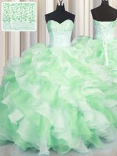 Chic Visible Boning Two Tone Multi-color Ball Gowns Sweetheart Sleeveless Organza Floor Length Lace Up Beading and Ruffles 15 Quinceanera Dress