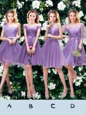  One Shoulder Lavender Sleeveless Tulle Lace Up Vestidos de Damas for Prom and Party and Wedding Party