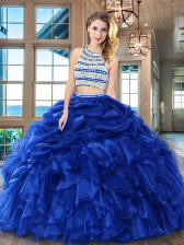 Dazzling Scoop Pick Ups Royal Blue Sleeveless Organza Backless Quinceanera Dresses for Military Ball and Sweet 16 and Quinceanera