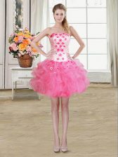  Ball Gowns Evening Dress Rose Pink Strapless Organza Sleeveless Mini Length Lace Up