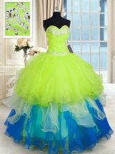 Pretty Sleeveless Lace Up Floor Length Beading and Ruffles Quinceanera Dresses