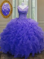  Floor Length Ball Gowns Sleeveless Purple 15 Quinceanera Dress Zipper