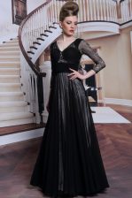 Best Selling Beading Dress for Prom Black Zipper 3 4 Length Sleeve Floor Length