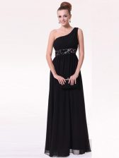  One Shoulder Chiffon Sleeveless Floor Length Dress for Prom and Beading