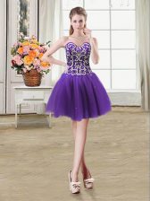 Custom Designed Purple Ball Gowns Tulle Sweetheart Sleeveless Beading and Sequins Mini Length Lace Up Prom Party Dress