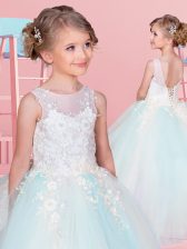 Beautiful Scoop Sleeveless Tulle Flower Girl Dresses for Less Appliques Backless