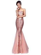 Romantic Mermaid Sequins Dress for Prom Pink Zipper Sleeveless Floor Length