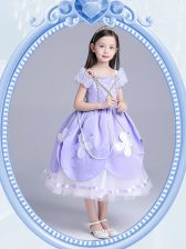  Lavender Square Zipper Beading and Appliques Flower Girl Dress Short Sleeves