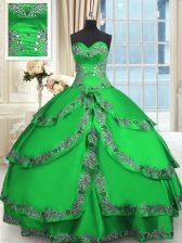 Top Selling Green Sleeveless Beading and Embroidery and Ruffled Layers Floor Length Quince Ball Gowns
