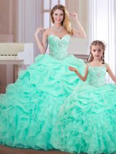 Super Apple Green Ball Gowns Organza Sweetheart Sleeveless Beading and Ruffles and Pick Ups Floor Length Lace Up Ball Gown Prom Dress
