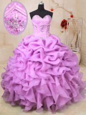  Lilac Lace Up Sweet 16 Quinceanera Dress Beading and Ruffles and Pick Ups Sleeveless Floor Length
