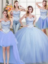  Four Piece Sleeveless Lace Up Floor Length Beading Quinceanera Gowns
