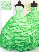 Best Selling Strapless Sleeveless Taffeta Sweet 16 Quinceanera Dress Beading and Pick Ups Sweep Train Lace Up