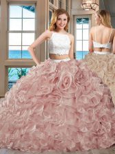  Pink Straps Backless Beading and Ruffles Quinceanera Dresses Sleeveless
