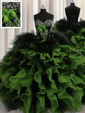 Best Selling Multi-color Ball Gowns Organza and Tulle Sweetheart Sleeveless Beading and Ruffles Floor Length Lace Up Quinceanera Gowns