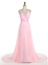 Adorable Mermaid Pink Spaghetti Straps Neckline Ruffles Prom Evening Gown Sleeveless Zipper
