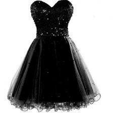 Inexpensive Black Sleeveless Beading and Ruching Knee Length Dress for Prom