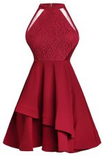  Ruffled Wine Red Sleeveless Chiffon Zipper Prom Dress for Prom and Party