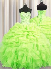 Inexpensive Yellow Green Sweetheart Lace Up Beading and Ruffles and Pick Ups Sweet 16 Quinceanera Dress Sleeveless