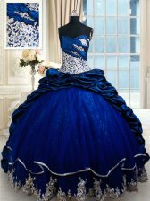  Royal Blue Lace Up Sweetheart Appliques and Pick Ups Vestidos de Quinceanera Taffeta Sleeveless Court Train