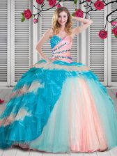  Organza Sweetheart Sleeveless Lace Up Beading and Ruching Vestidos de Quinceanera in Multi-color