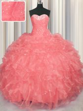 Dazzling Sleeveless Beading and Ruffles Lace Up Quinceanera Gown