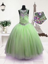 Fashionable Scoop Sleeveless Organza Pageant Gowns For Girls Beading Zipper