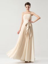  Floor Length Champagne Prom Party Dress Strapless Sleeveless Zipper