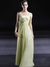  Light Yellow Side Zipper Prom Party Dress Ruching and Bowknot Sleeveless Floor Length
