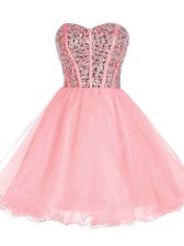 Glamorous Ruffled Mini Length A-line Sleeveless Pink Homecoming Dress Zipper