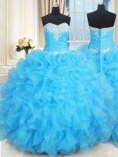 Clearance Ruffled Floor Length Baby Blue Ball Gown Prom Dress Sweetheart Sleeveless Lace Up