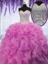 Sweet Rose Pink Sleeveless Sequins Floor Length Vestidos de Quinceanera