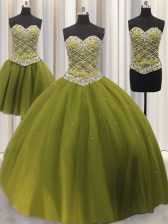  Three Piece Sleeveless Beading and Sequins Lace Up Sweet 16 Dresses