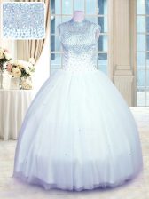 Designer Baby Blue Sleeveless Floor Length Beading Zipper Quinceanera Gowns