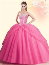Modest Ball Gowns Quinceanera Dresses Watermelon Red Sweetheart Tulle Sleeveless Floor Length Lace Up