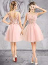  Baby Pink Homecoming Dress Prom and Party with Appliques V-neck Sleeveless Zipper