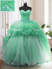  Apple Green Sweetheart Lace Up Beading Quinceanera Gowns Sweep Train Sleeveless