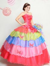  Floor Length Multi-color 15 Quinceanera Dress Organza Sleeveless Appliques and Ruffled Layers