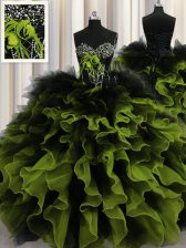 Custom Made Floor Length Multi-color Sweet 16 Dresses Organza and Tulle Sleeveless Beading and Ruffles