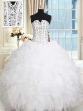 Low Price White Sleeveless Organza Lace Up Quinceanera Dresses for Military Ball and Sweet 16 and Quinceanera