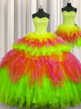 Dramatic Three Piece Visible Boning Multi-color Lace Up Sweetheart Beading Quinceanera Dress Tulle Sleeveless