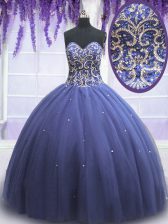 Glamorous Purple Lace Up Sweetheart Beading 15 Quinceanera Dress Tulle Sleeveless