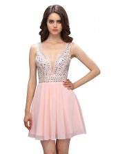  Mini Length Zipper Prom Dresses Baby Pink for Prom and Party with Beading