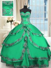Latest Taffeta Sleeveless Floor Length Sweet 16 Dress and Beading and Embroidery and Ruffled Layers