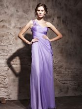 Sumptuous Lavender Column/Sheath Chiffon One Shoulder Sleeveless Beading and Ruching Floor Length Side Zipper Evening Dress