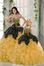  Sleeveless Floor Length Beading and Ruffles Lace Up Sweet 16 Quinceanera Dress with Yellow