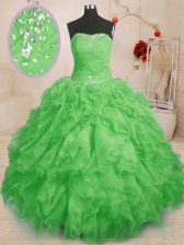 Suitable Organza Sleeveless Floor Length Quinceanera Gowns and Beading and Ruffles and Ruching