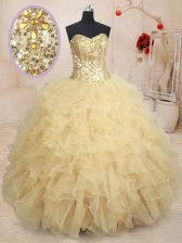 Lovely Sequins Floor Length Champagne 15 Quinceanera Dress Sweetheart Sleeveless Lace Up
