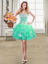 High End Sequins Ball Gowns Prom Dress Turquoise Sweetheart Organza Sleeveless Mini Length Lace Up