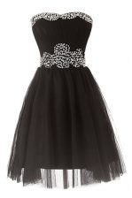 Exquisite Black Sleeveless Knee Length Beading Zipper Prom Evening Gown